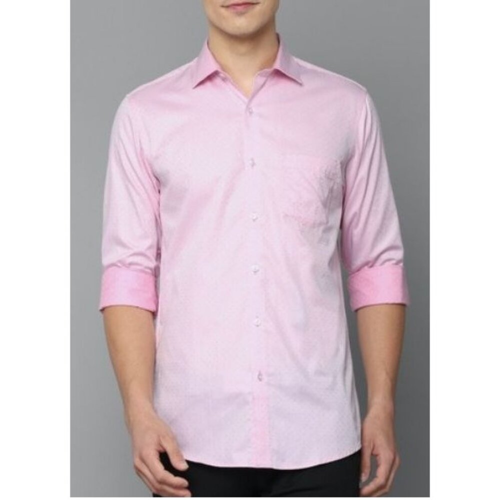 Allen Solly Men Pink Regular Fit Textured Full Sleeves Casual Shirt‎ sz 42 (L)